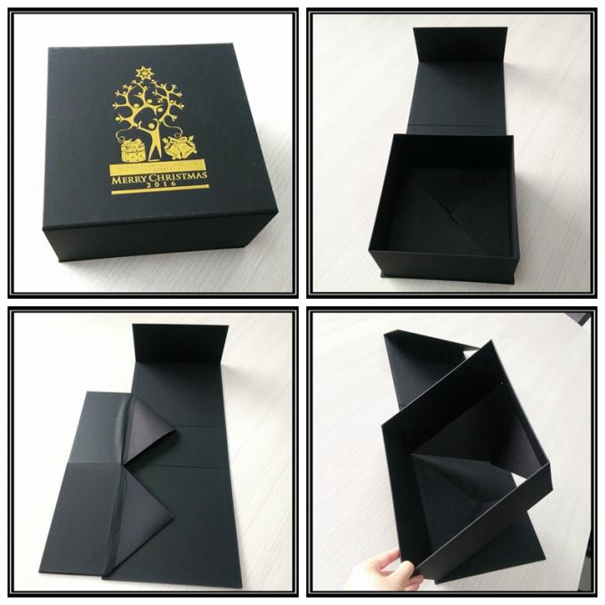 Boîte-cadeau actuel d'or de logo fait sur commande d'estampillage, boîte de carton de pliage de noir de Noël