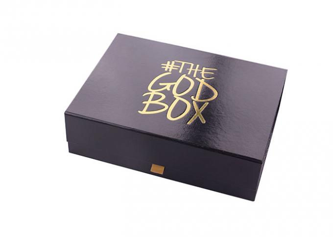 Boîte-cadeau se pliants de carton de rectangle avec le vernis photosensible noir et le logo chaud d'or