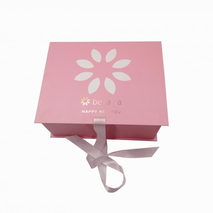 Fermeture pliable de ruban de boîte-cadeau d'emballage cosmétique rose de carton pour des soins de la peau
