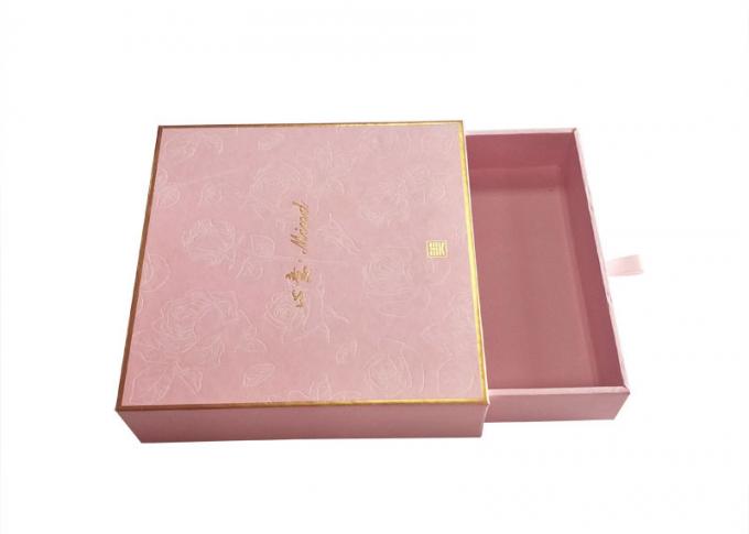 Emballage cosmétique glissant les biens de papier texturisés de logo de feuille d'or de rose de boîte de papier