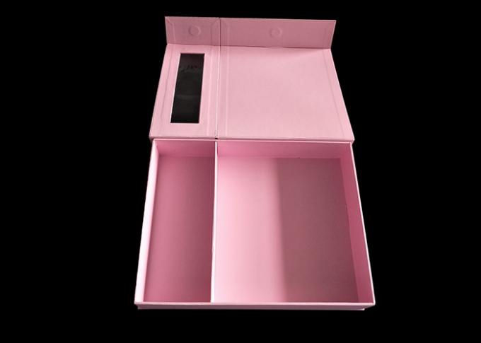 Boîte magnétique rose de chèque-cadeau de fermeture avec deux couches intermédiaires et une fenêtre claire