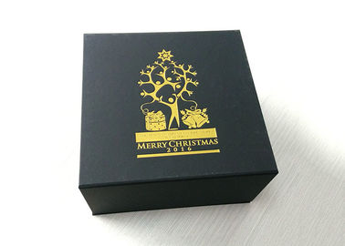 Chine Boîte-cadeau actuel d&#039;or de logo fait sur commande d&#039;estampillage, boîte de carton de pliage de noir de Noël usine